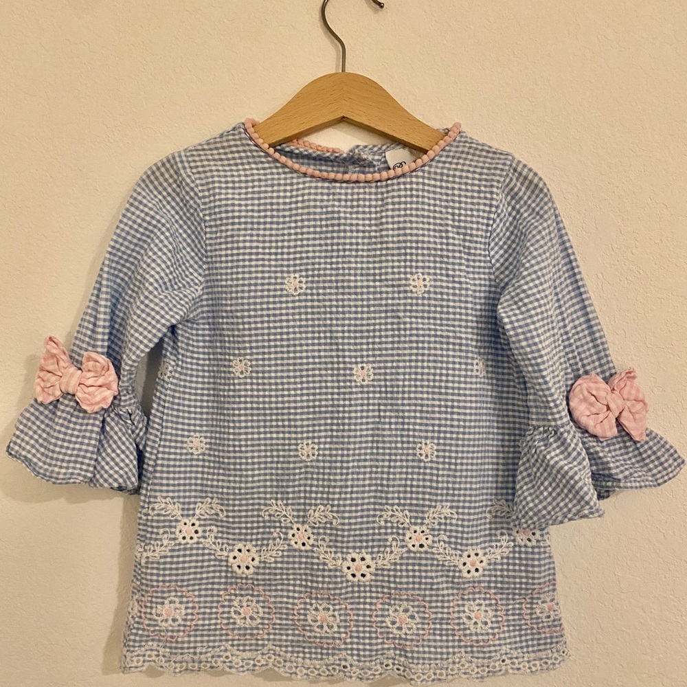 4T Blue & White Checked Tunic with Bows and Pants